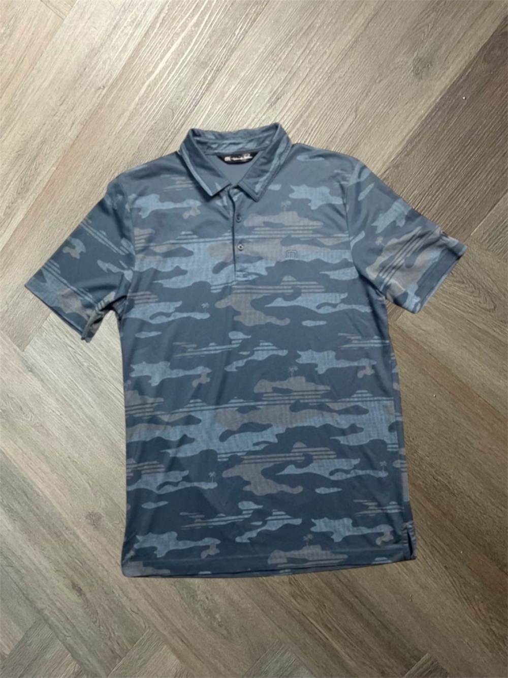 TravisMathew Beachside Stealth‎ Camo Palm Tree Golf Polo Mens Large Blue Gray